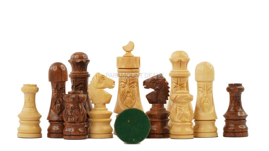 Face Series 3" King Size Handmade 32 Chessmen Wooden Chess Pieces with Velvet Carry Pouch and Sheesham Wood Chess Box - Designed for Professional Players
