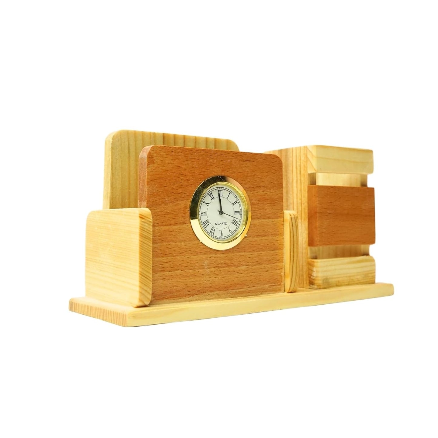 Craft Closet & Gifts - Wooden Pen/Pencil Holder Stand with Mobile Slot and Clock - Personalized Office Accessory for IAS, Advocate, Office & Corporate Gifts