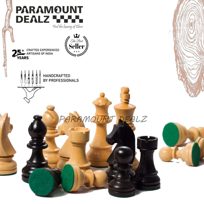 Playminds 3.75 Inch King Height-Collector Edition Wooden Chess Pieces set - Yellow Black color (Staunton Pieces/Drawstring pouch)
