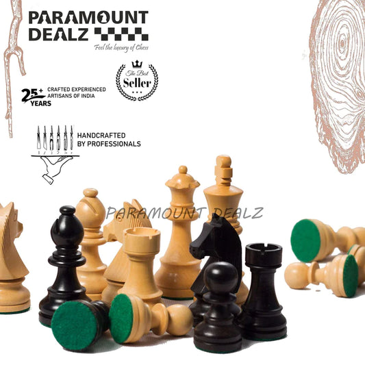 Playminds 3.75 Inch King Height-Collector Edition Wooden Chess Pieces set - Yellow Black color (Staunton Pieces/Drawstring pouch)