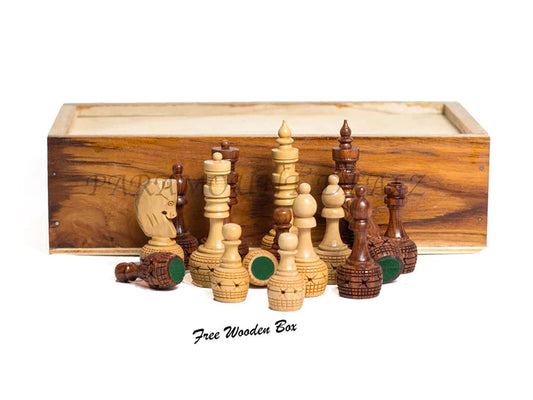 Hand Crafted Carving Chess Pieces with Chess Wooden Box - Best for Gifting & Home Decor (Without Chess Board)