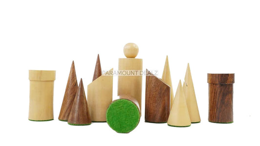 Geometric Minimalist Pattern Seamless Design 32 + 2 Extra Queens 3.4" King Size Wooden Chess Pieces Set with Velvet Chess Pouch and Sheesham Wooden Chess Box
