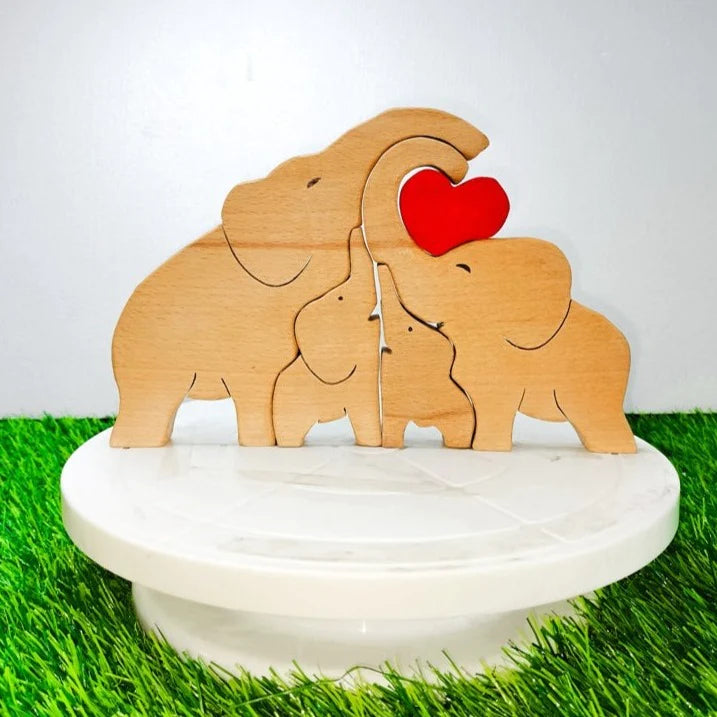 Playminds Wooden Elephant Family Jigsaw Puzzle/Showpiece (Five Piece)| Lovely Elephant Family Showpiece| Kids Room Decoration
