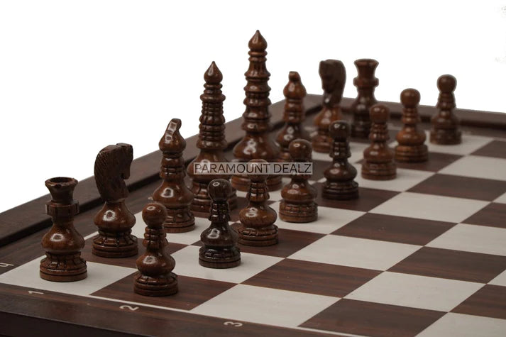 Playminds Minar Style Pattern Seamless Design Chess Board Game Set - 3.5" King Size Wooden Chess Pieces Set with 21" Wooden Laminated Chess Board, Carry Pouch