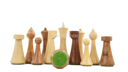 Minimalist Hermann Ohme Design 32 + 2 Extra Queens 3.75" King Size Wooden Chess Pieces Set with Velvet Carry Pouch and Sheesham Wooden Chess Box