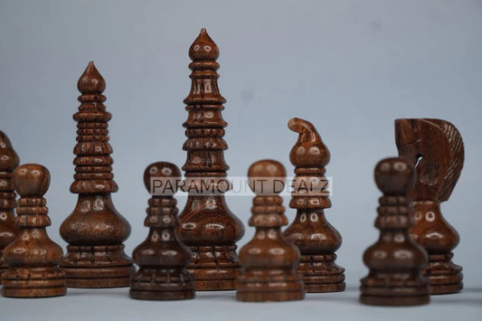 Playminds Handcrafted Wooden Chess Pieces with Velvet Carry Pouch - Green Felt Bottom