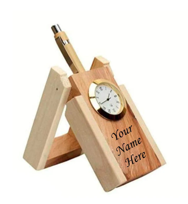 Craft Closet & Gifts - Wooden Desk Organizer with Clock |Pen Holder |Office