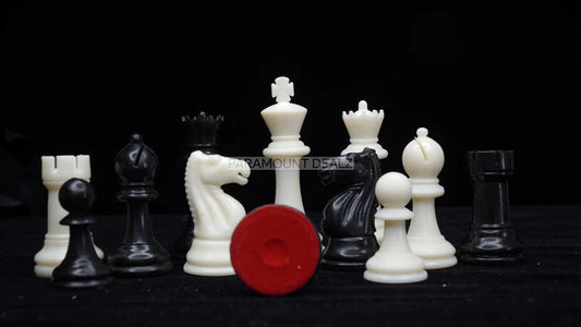 FIDE Standard Classic 3.75" King Size Handcrafted Premium Quality Plastic 32 Chessmen Chess Pieces with Velvet Chess Carry Pouch