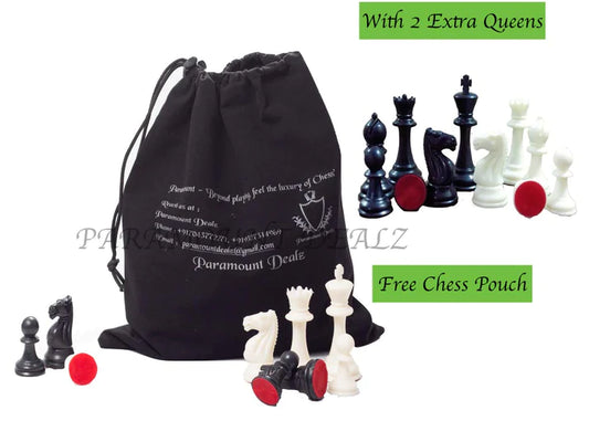 Plastic 4Inches King Height Fide Standard Professional Tournament Staunton Chess Pieces with 2 Extra Queens, Carry Pouch