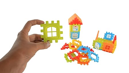 Playminds Multi Color Eco Freindly Building DIY Plastic Blocks | Kids Puzzle Games |Toys for Children | Educational & Learning Toy for Kids - (90 Pieces and Windows) with Smooth Edges for Girls &Boys