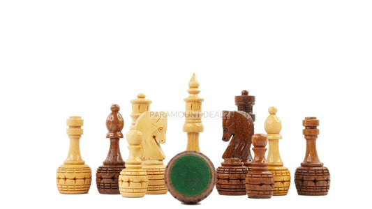 Playminds 3.5" King Size Handmade 32 Chessmen Wooden Chess Pieces with Velvet Carry Pouch and Sheesham Wooden Chess Box - Designed for Professional Players