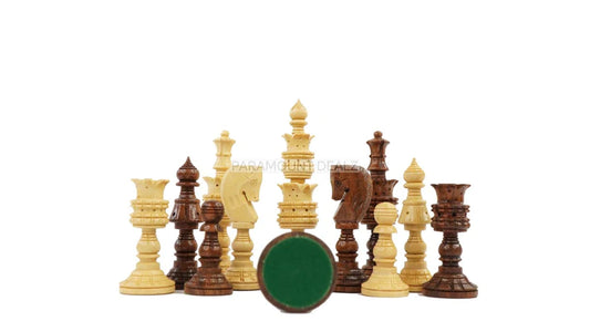 Lotus Style Series 4" King Size Handmade Wooden 32 Chessmen Chess Pieces Set with Velvet Carry Pouch and Sheesham Wooden Chess Box - Designed for Professional Players