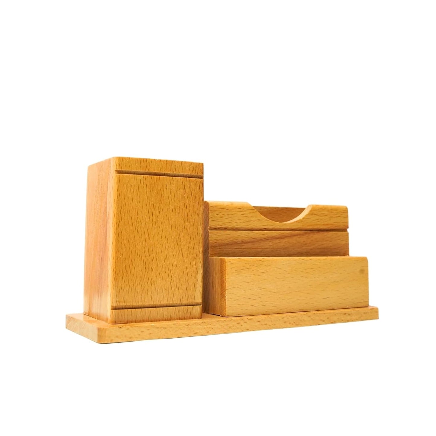 Craft Closet & Gifts - Wooden Pen Pencil Holder Stand with Card Slot and Mobile Holder - Design 2 - Personalized Office Accessory for IAS, Advocate, Office & Corporate Gifts