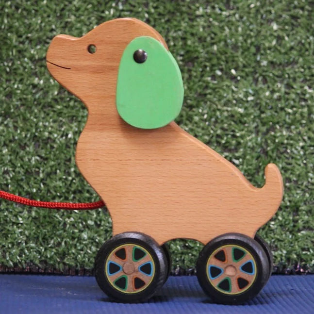 Playminds Max-A Cute Puppy Pull Along Toy (with Pull Chord, Holding Piece) | Wooden Push/Pull Toy | Wooden Pull Along Puppy | Wooden Pull Aalong Toy