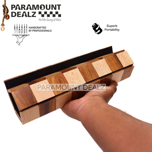 Playminds 12.6" Personalized Solid Wood Roll Up Travel chess board in Indian Rosewood & Maple Wood- 40 mm square & Chess Pouch