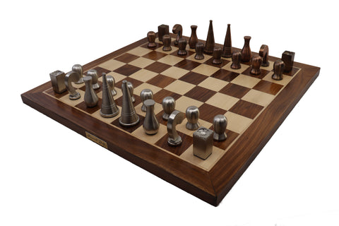 playminds 21-Inch Luxury Roman Empire Minimalist Metal Chess Set | Artisan Rosewood & Maple