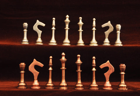 playminds 21-Inch Cylindrical Metal Chess Set | Machined Brass & Gunmetal