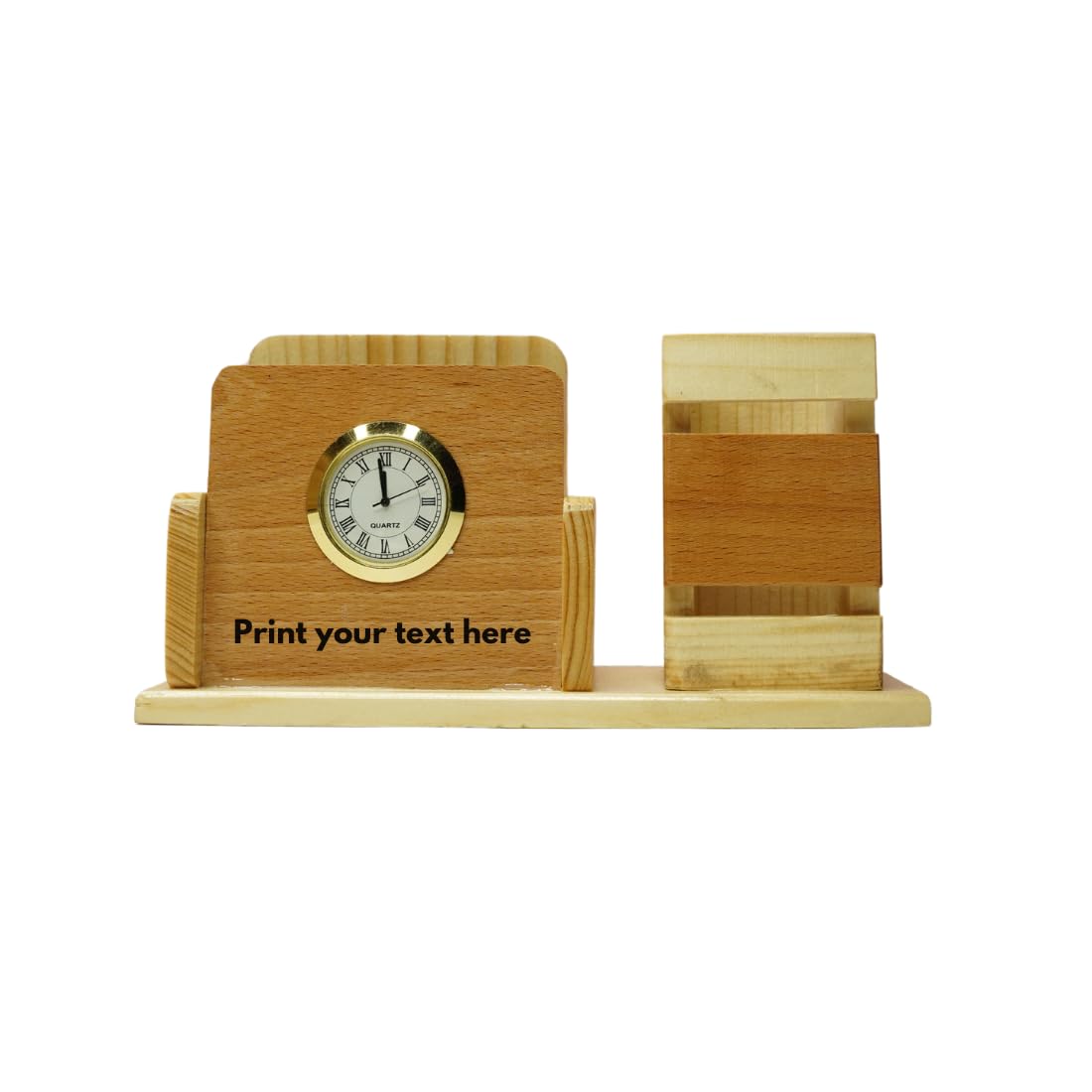 Craft Closet & Gifts - Wooden Pen/Pencil Holder Stand with Mobile Slot and Clock - Personalized Office Accessory for IAS, Advocate, Office & Corporate Gifts