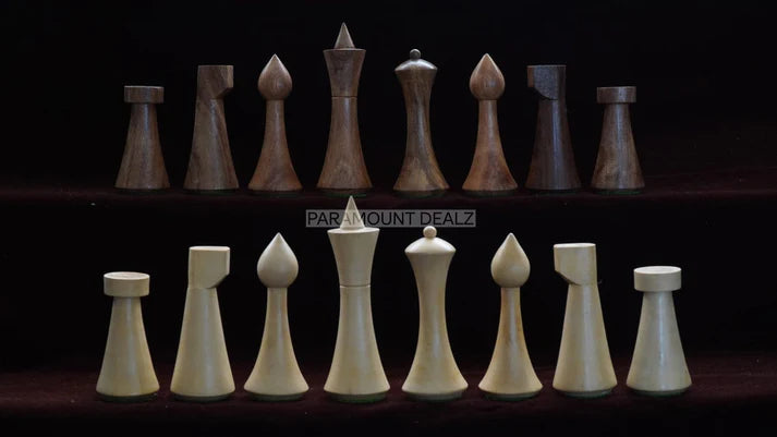 Minimalist Hermann Ohme Design 32 + 2 Extra Queens 3.75" King Size Wooden Chess Pieces Set with Velvet Carry Pouch and Sheesham Wooden Chess Box