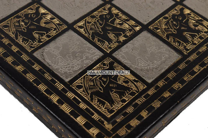 Playminds Vintage Collection Hand Etched 12" Chess Board Without Chess Pieces - Handcrafted by Premium Quality Solid Brass Metal