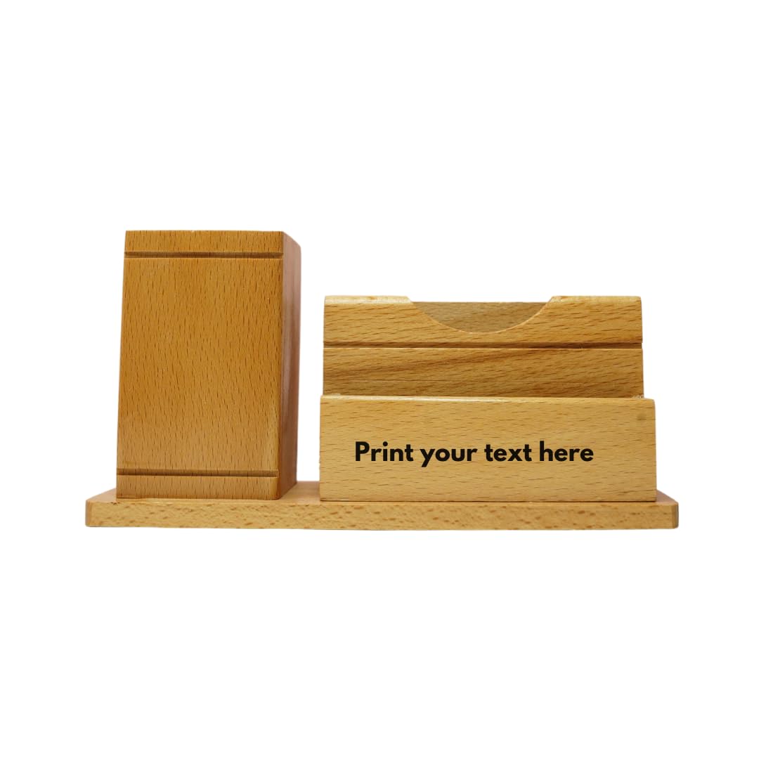 Craft Closet & Gifts - Wooden Pen Pencil Holder Stand with Card Slot and Mobile Holder - Design 2 - Personalized Office Accessory for IAS, Advocate, Office & Corporate Gifts