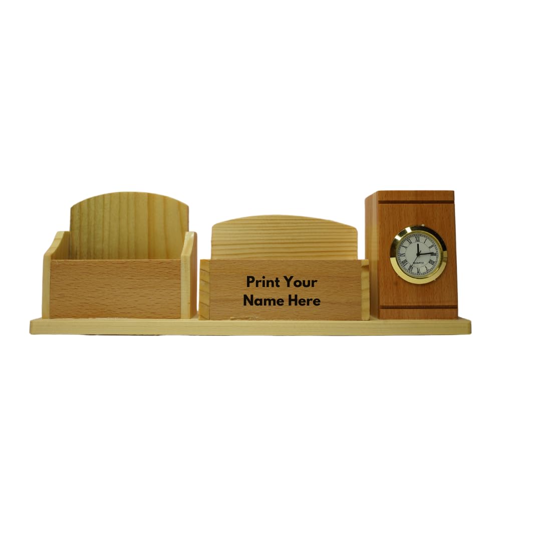 Craft Closet & Gifts - Steam Beech Wooden Desk Supplies Organizer with Clock, Wallet/Card Holder, Pen/Pencil Stand & Mobile Stand For IAS, Advocates, Office & Corporate Gifts