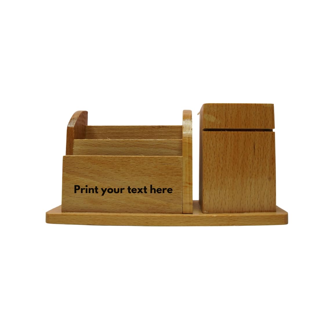 Craft Closet & Gifts - Steam Beech Wood Pencil Pen Stand with Card and Mobile Holder - Design 2 - Personalized Office Accessory for IAS, Advocate, Office & Corporate Gifts