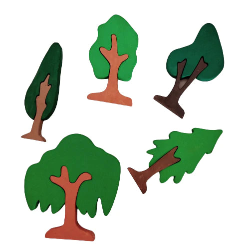 Playminds Tree Puzzle Pretend Play Set (Set of five trees)| Tree Mini Puzzles in Beech Wood (Different shapes and colours) | Pretend Play Tree Set | Decorative Tree Set
