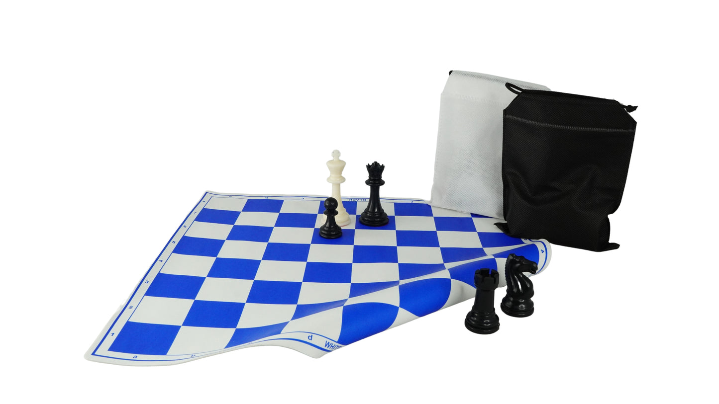 Playminds Vinyl Chess Set with 2 Extra Queens & Chess Bag (available in 17 Inches and 20 Inches) - Color Blue & White