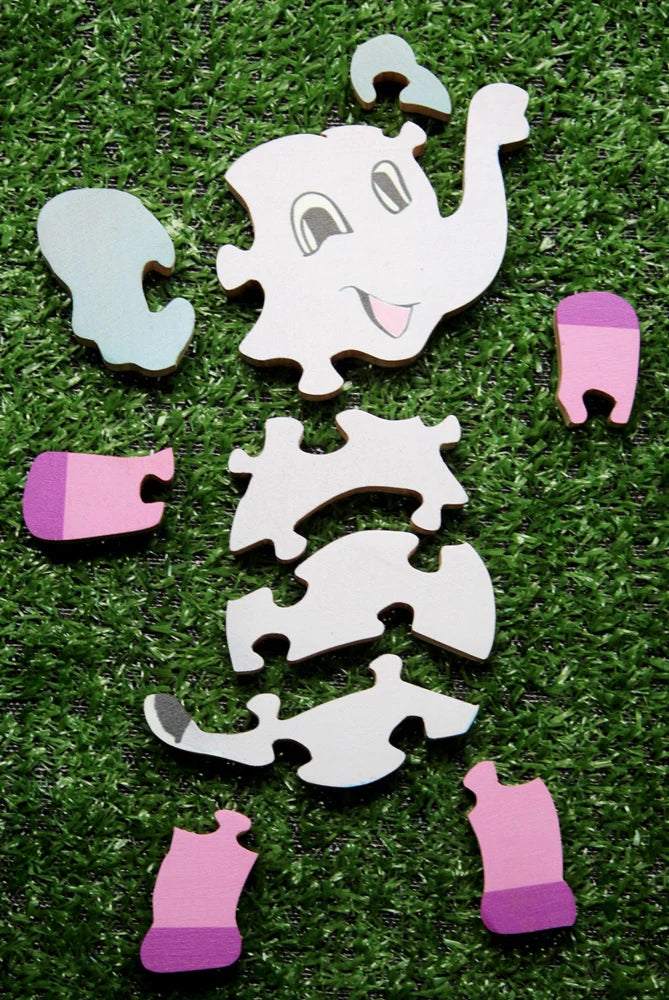 Playminds Baby Elephant Brain Teaser Jigsaw Puzzle set (10 pieces)| Interlocking Wooden Bloc puzzle | Lock in blocks puzzle set| Animals Puzzle| Wooden Puzzle