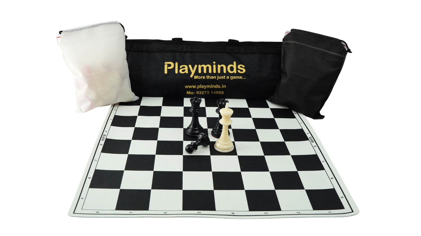 Playminds Vinyl Chess Set with 2 Extra Queens & Chess Bag (available in 17 Inches and 20 Inches) - Color Black & White
