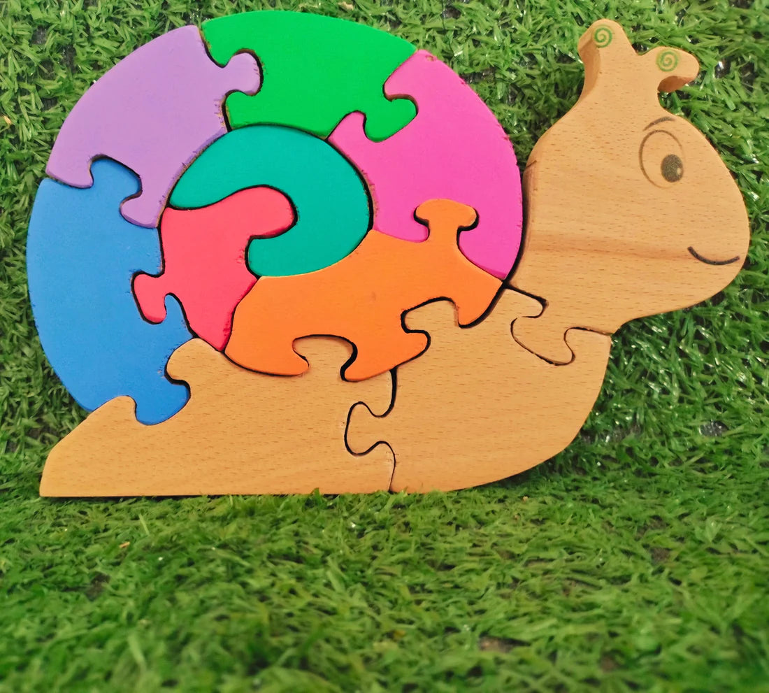 Playminds Snail01 Brain Teaser Jigsaw Number Puzzle Set (10 pieces)| Number puzzle | Interlocking Blocks Puzzle| Lock in Blocks Puzzle| Animals Puzzle| Wooden Puzzle