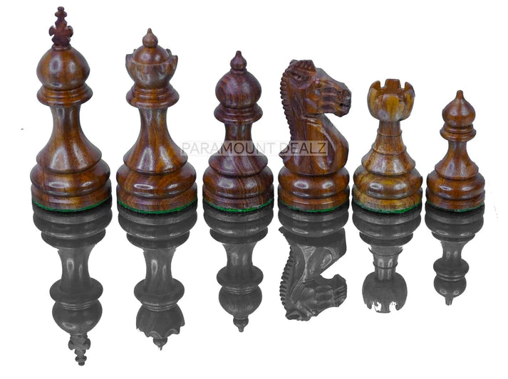 The Taj Series Royal 3.75" King Size 32 + 2 Extra Queens Wooden Chess Pieces with Velvet Carry Pouch and Sheesham Wooden Chess Box