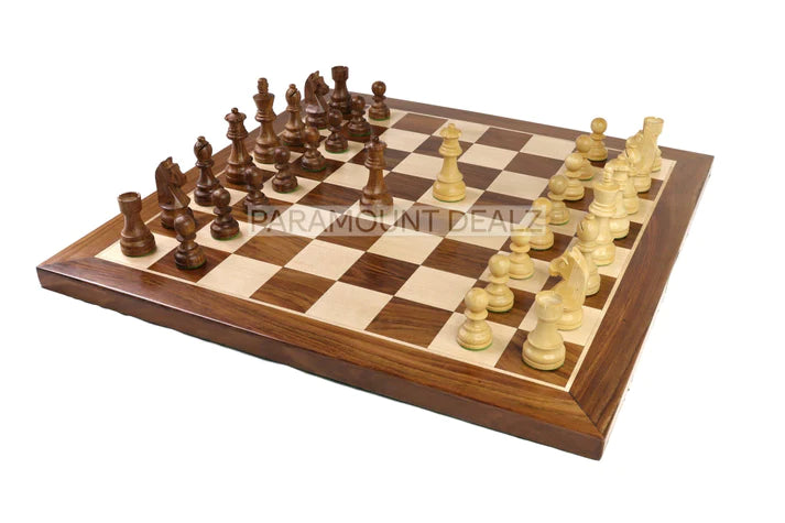 Playminds Grand Master Square Cornered Edition 21 inches Wooden chess board (Acacia wood & Maple wood) with 3.75″ wooden weighted chess pieces and drawstring Velvet chess pouch (Must buy for chess players)
