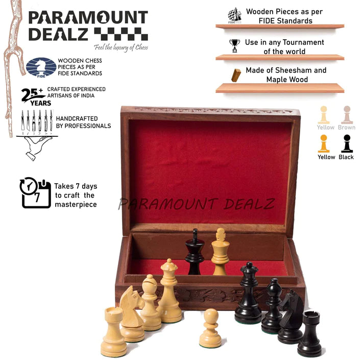 Playminds 3.75 Inch King Height-Collector Edition Wooden Chess Pieces set - Yellow Black color (Staunton Pieces/Drawstring pouch)
