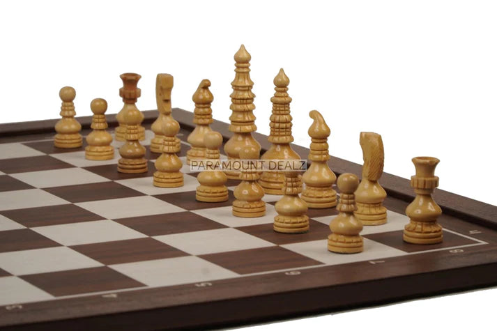 Playminds Minar Style Pattern Seamless Design Chess Board Game Set - 3.5" King Size Wooden Chess Pieces Set with 21" Wooden Laminated Chess Board, Carry Pouch