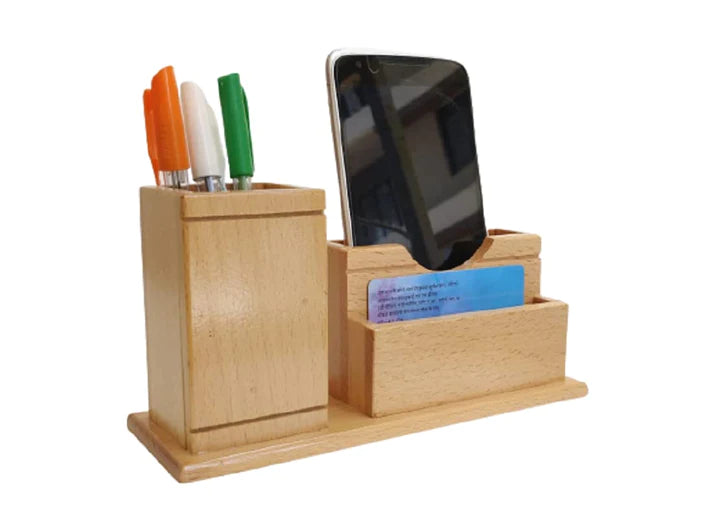 Playminds Personalized Gift, Wooden Desk Organizer |Pen, Cards & Mobile Holder |Office/Home Decor