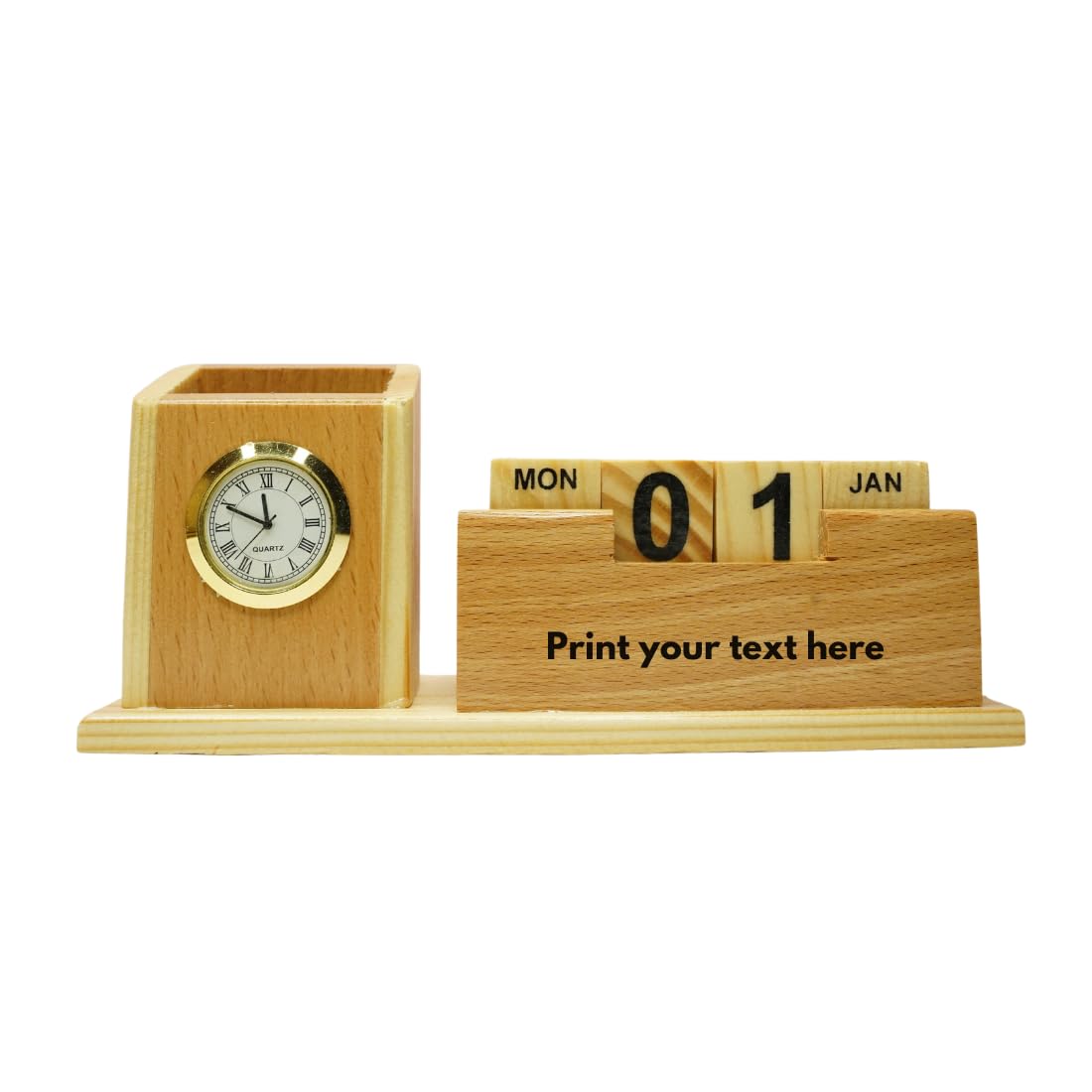 Craft Closet & Gifts - Wooden Pencil Pen Stand Holder with Rolling Calendar and Mobile Stand Slot - Personalized Office Accessory for IAS, Advocate, Office & Corporate Gifts
