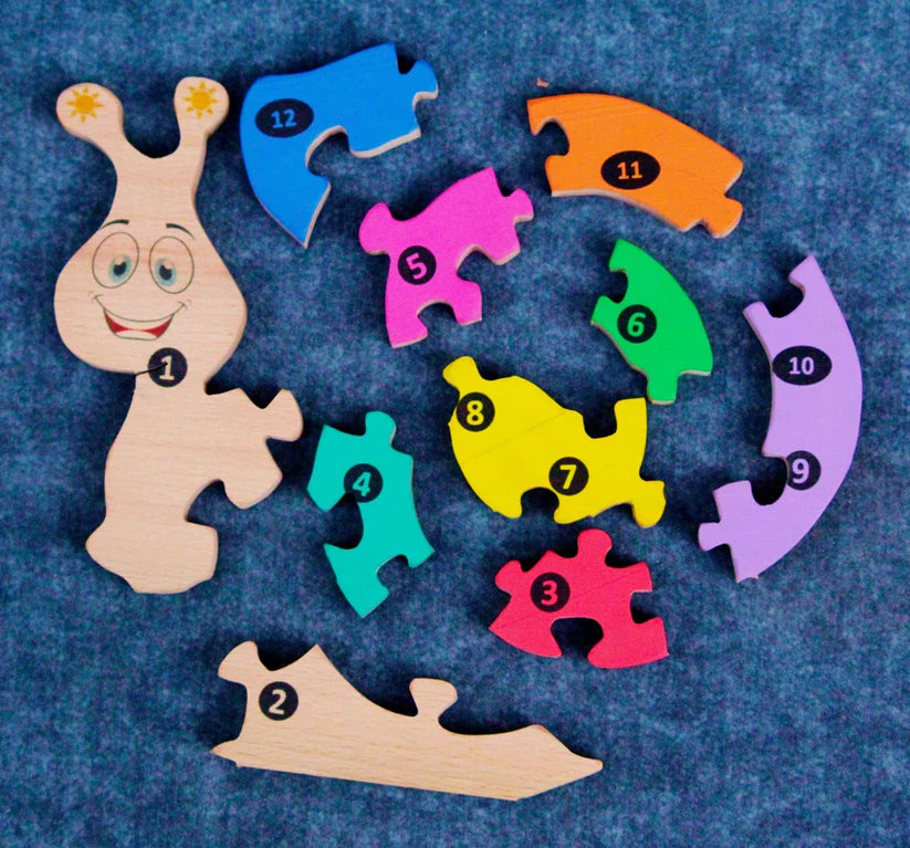 Playminds Snail02 Brain Teaser Jigsaw Number Puzzle Set (10 pieces)| Number puzzle | Interlocking Blocks Puzzle| Lock in Blocks Puzzle| Animals Puzzle| Wooden Puzzle