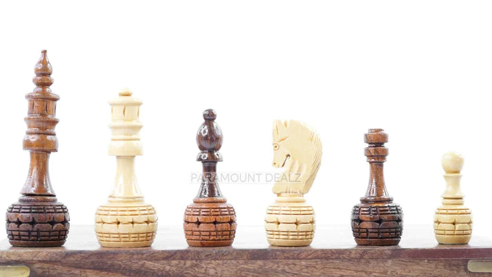 Playminds 3.5" King Size Handmade 32 Chessmen Wooden Chess Pieces with Velvet Carry Pouch and Sheesham Wooden Chess Box - Designed for Professional Players