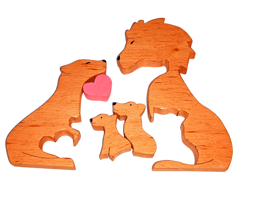 Playminds Wooden Lion Family jigsaw puzzle| Lion Family Jigsaw Puzzle | Decorative Lion Family | Lions Family Showpiece| Kids Room Decoration