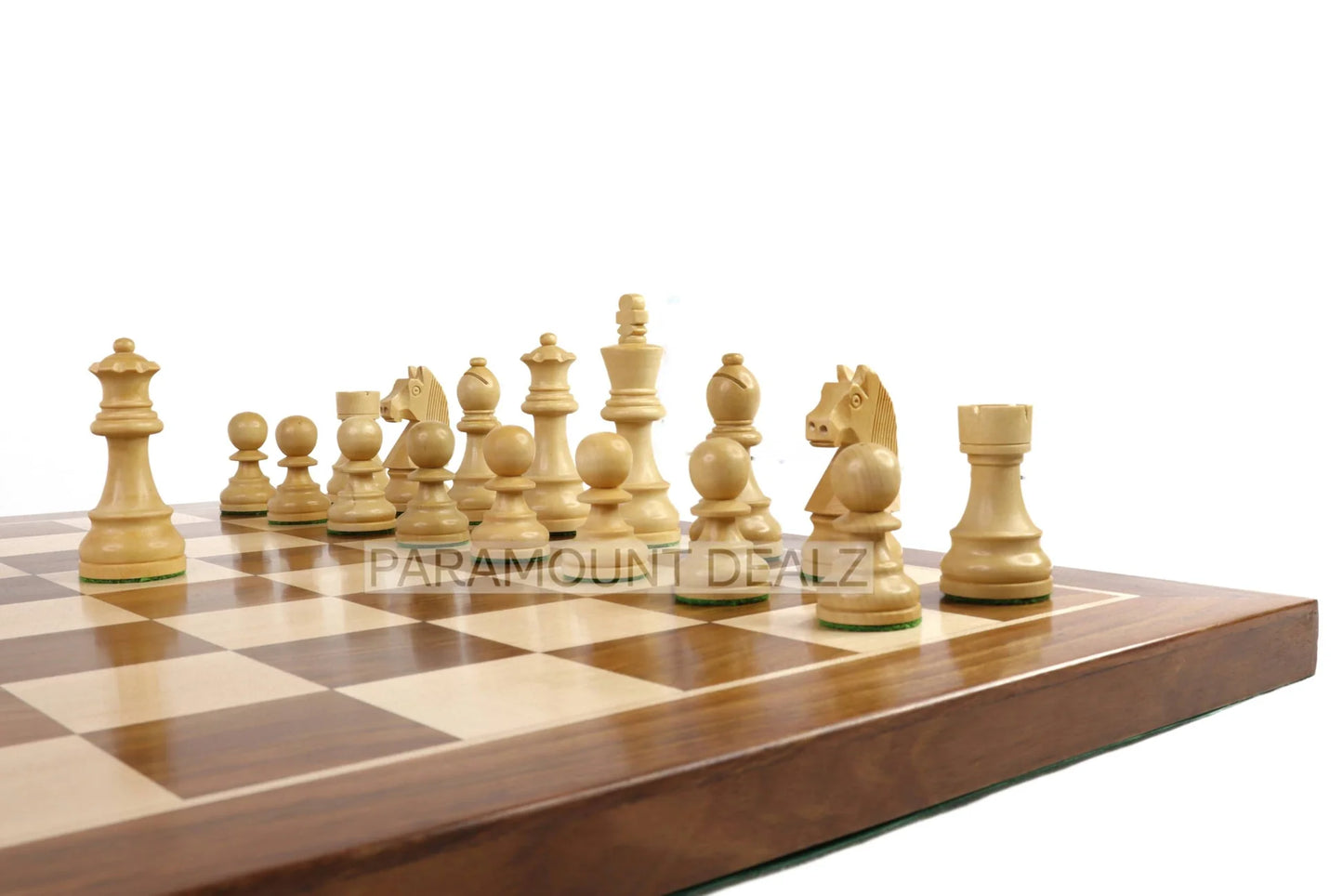 Playminds Grand Master Square Cornered Edition 21 inches Wooden chess board (Acacia wood & Maple wood) with 3.75″ wooden weighted chess pieces and drawstring Velvet chess pouch (Must buy for chess players)