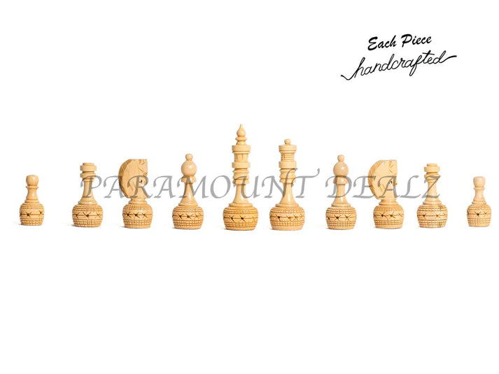 Hand Crafted Carving Chess Pieces with Chess Wooden Box - Best for Gifting & Home Decor (Without Chess Board)
