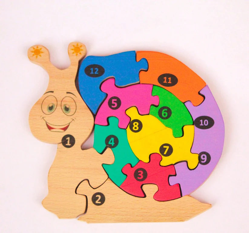 Playminds Snail02 Brain Teaser Jigsaw Number Puzzle Set (10 pieces)| Number puzzle | Interlocking Blocks Puzzle| Lock in Blocks Puzzle| Animals Puzzle| Wooden Puzzle