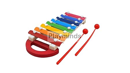 Playminds Ecofriendly Wooden Multicolor Xylophone with 8 Note and 2 Mallets - Musical Toy ( Xylophonewith Handle)