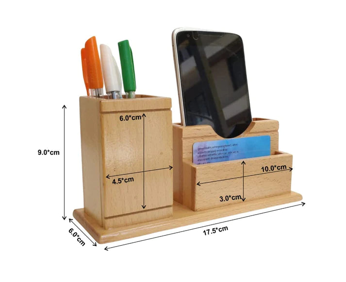 Playminds Personalized Gift, Wooden Desk Organizer |Pen, Cards & Mobile Holder |Office/Home Decor