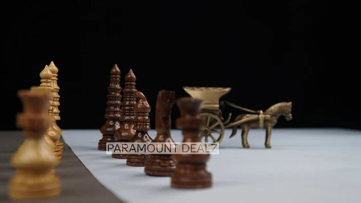 Playminds Handcrafted Wooden Chess Pieces with Velvet Carry Pouch - Green Felt Bottom