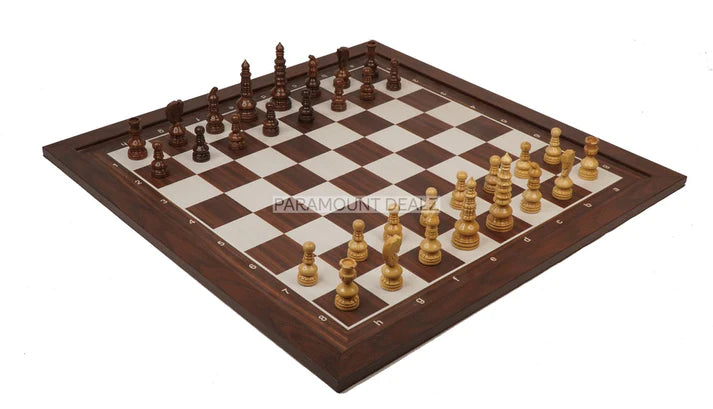 Playminds Minar Style Pattern Seamless Design Chess Board Game Set - 3.5" King Size Wooden Chess Pieces Set with 21" Wooden Laminated Chess Board, Carry Pouch