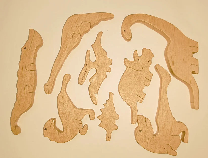 Playminds Three in one Stacking toy, Jigsaw Puzzle & Dinosaurs set (8 piece) | Wooden Jigsaw Animals Puzzle | Organic Toy for Brain Development