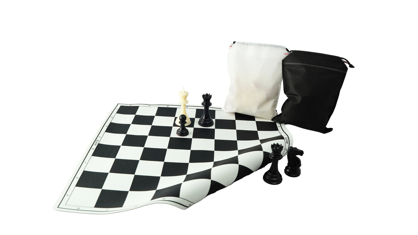 Playminds Vinyl Chess Set with 2 Extra Queens & Chess Bag (available in 17 Inches and 20 Inches) - Color Black & White